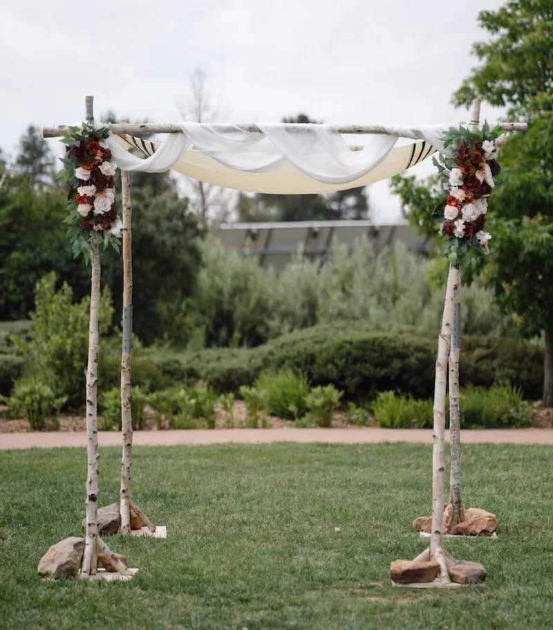 The Birch Chuppah, a four-post birch chuppah frame rental in Denver